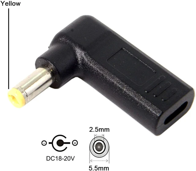 Alt view image 2 of 7 - chenyang USB C to DC 5.5x2.5MM 90Degree Angled PD65W 20V Fast Charging Power Adapter for Laptop
