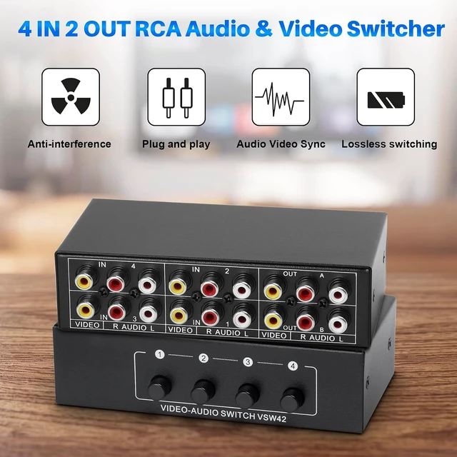 Alt view image 3 of 7 - 4 in 2 Out 4-Way RCA Switch Composite AV Selector Switcher Box