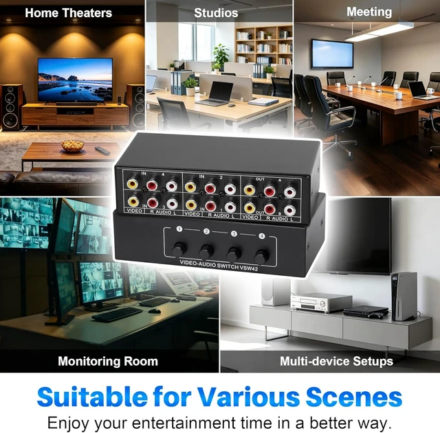 Alt view image 7 of 7 - 4 in 2 Out 4-Way RCA Switch Composite AV Selector Switcher Box