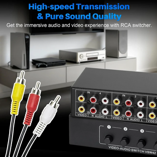 Alt view image 5 of 7 - 4 in 2 Out 4-Way RCA Switch Composite AV Selector Switcher Box