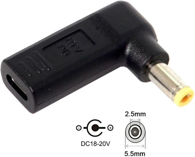 Alt view image 7 of 7 - chenyang USB C to DC 5.5x2.5MM 90Degree Angled PD65W 20V Fast Charging Power Adapter for Laptop