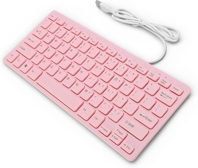 Main image of LICAEVEY Pink Wired Keyboard, 78 Key Compact USB Computer Keyboard with Quiet Typing, Anti Slip Pads for Gaming & Work, Cute Girly Roseate Design (English Version)