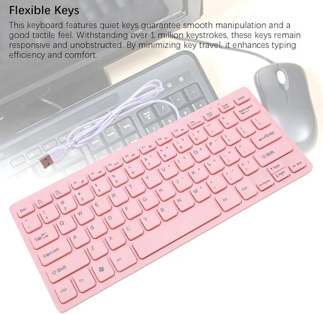 Alt view image 3 of 7 - LICAEVEY Pink Wired Keyboard, 78 Key Compact USB Computer Keyboard with Quiet Typing, Anti Slip Pads for Gaming & Work, Cute Girly Roseate Design (English Version)
