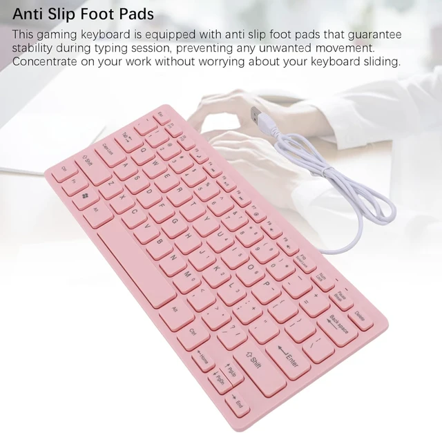 Alt view image 4 of 7 - LICAEVEY Pink Wired Keyboard, 78 Key Compact USB Computer Keyboard with Quiet Typing, Anti Slip Pads for Gaming & Work, Cute Girly Roseate Design (English Version)