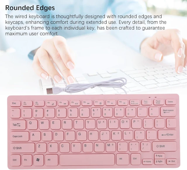 Alt view image 5 of 7 - LICAEVEY Pink Wired Keyboard, 78 Key Compact USB Computer Keyboard with Quiet Typing, Anti Slip Pads for Gaming & Work, Cute Girly Roseate Design (English Version)