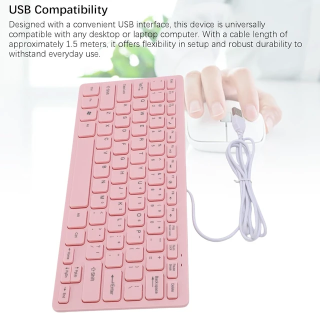 Alt view image 2 of 7 - LICAEVEY Pink Wired Keyboard, 78 Key Compact USB Computer Keyboard with Quiet Typing, Anti Slip Pads for Gaming & Work, Cute Girly Roseate Design (English Version)