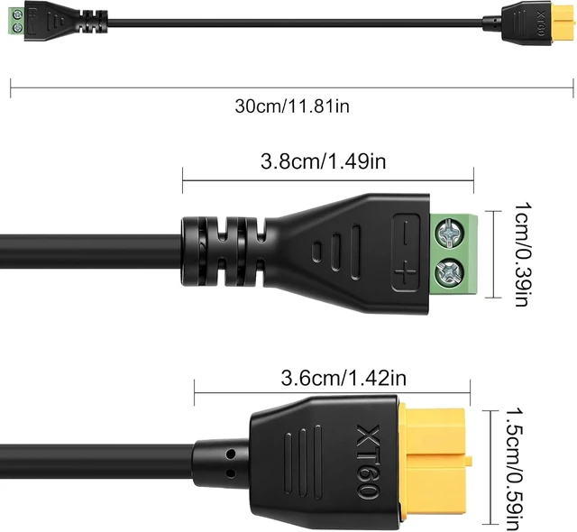 Alt view image 2 of 7 - XMSJSIY 2Pack XT60 Female to 2 Pin Solderless Screw Terminal Adapter Cable