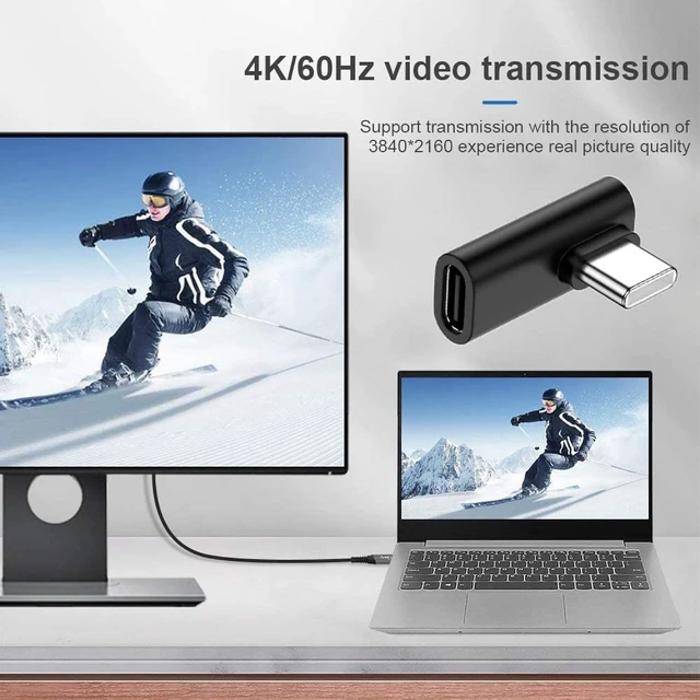 Alt view image 3 of 7 - cablecc 90 Degree Low Profile Right & Left Angled USB 3.1 Type-C Male to Female Extension Adapter for Laptop & Tablet & Phone
