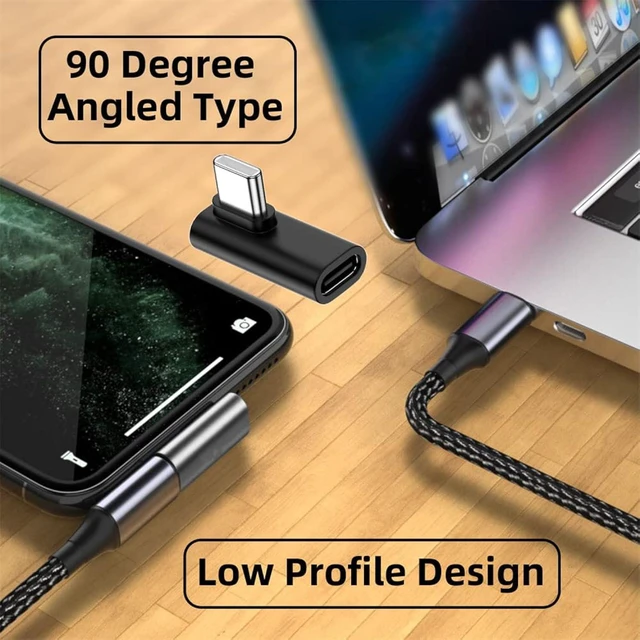 Alt view image 6 of 7 - cablecc 90 Degree Low Profile Right & Left Angled USB 3.1 Type-C Male to Female Extension Adapter for Laptop & Tablet & Phone