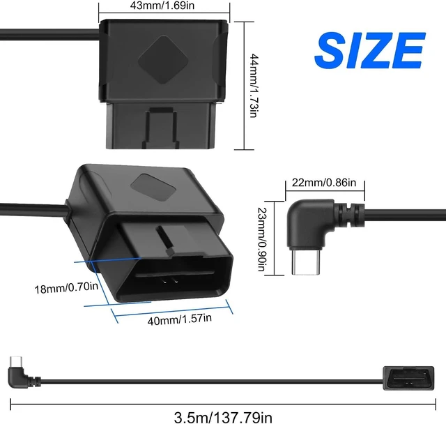 Alt view image 2 of 7 - XMSJSIY OBD Power Cable for Dash Camera 90 Degree Right Angle Type C to OBD