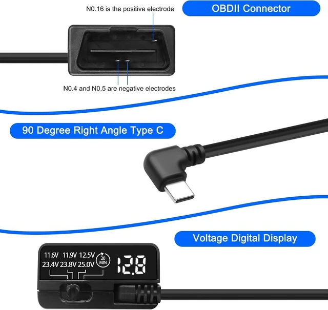 Alt view image 3 of 7 - XMSJSIY OBD Power Cable for Dash Camera 90 Degree Right Angle Type C to OBD