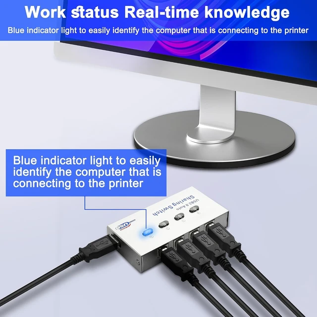 Alt view image 4 of 7 - XMSJSIY USB 2.0 Sharing Switch Selector 4 in 1 Out Printer Sharer Switcher