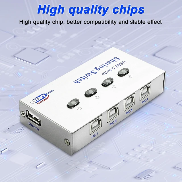 Alt view image 3 of 7 - XMSJSIY USB 2.0 Sharing Switch Selector 4 in 1 Out Printer Sharer Switcher