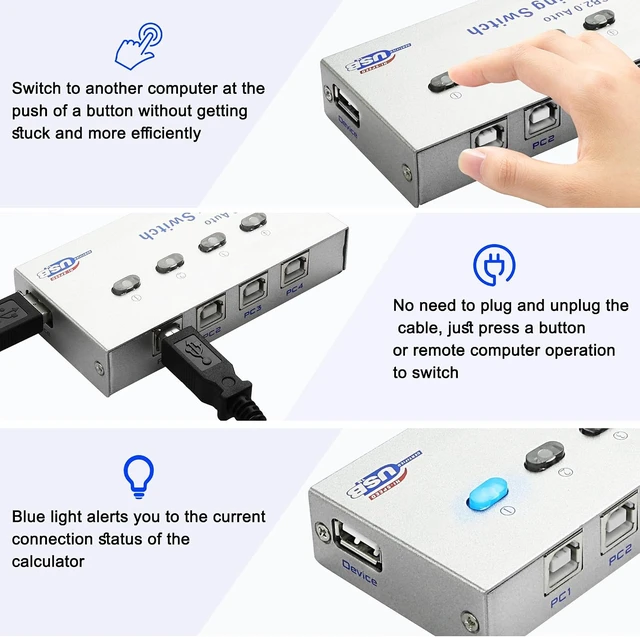 Alt view image 5 of 7 - XMSJSIY USB 2.0 Sharing Switch Selector 4 in 1 Out Printer Sharer Switcher
