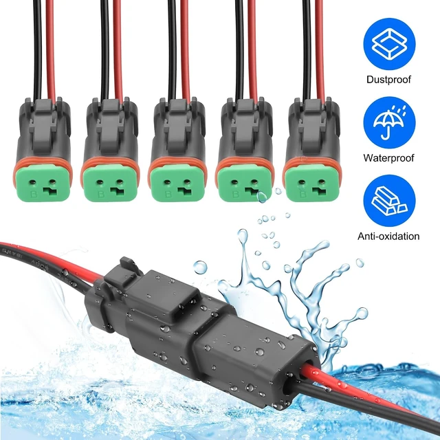 Alt view image 3 of 7 - XMSJSIY 2 Pin DT Connectors Waterproof 2 Wire Connector -5 Kits (Female)