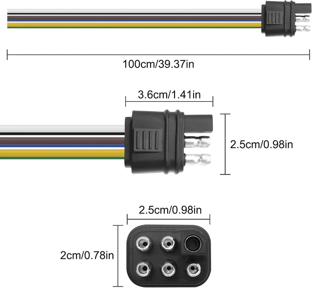 Alt view image 2 of 7 - XMSJSIY 6-Way Square Trailer Plug Extension Bare Wire 6 Pin Square Male
