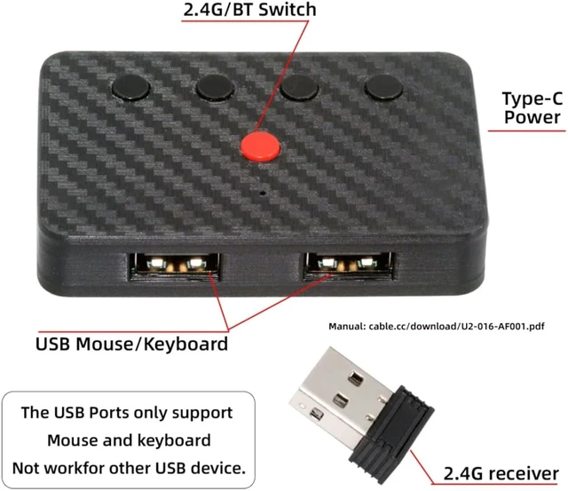 Alt view image 3 of 7 - chenyang Dual Port USB to Bluetooth 5.3 Adapter with 2.4G Receiver for Conversion Wired Keyboard and Mouse to Wireless for Phone/Tablet/Computer