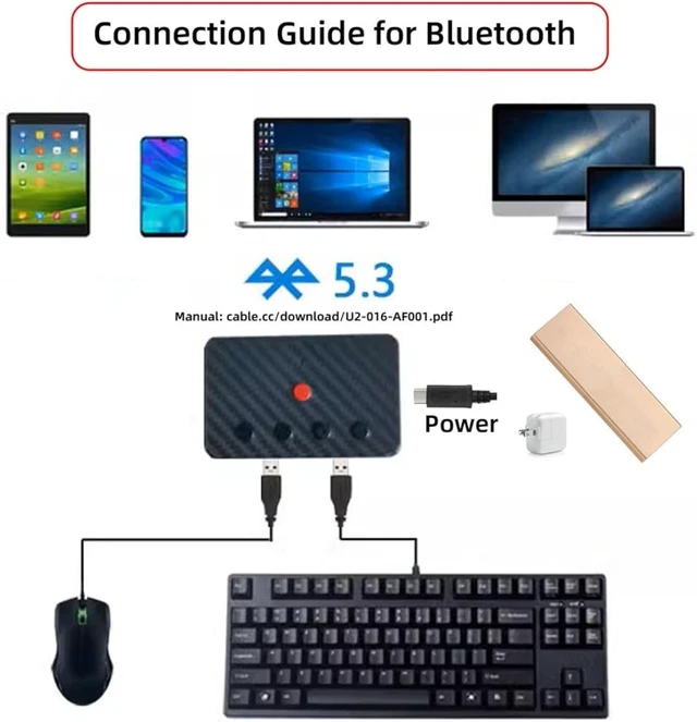 Alt view image 4 of 7 - chenyang Dual Port USB to Bluetooth 5.3 Adapter with 2.4G Receiver for Conversion Wired Keyboard and Mouse to Wireless for Phone/Tablet/Computer