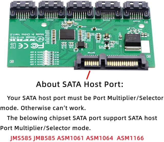 Alt view image 2 of 7 - Cablecc 6Gbps SATA 3.0 1 to 5 Splitter Ports HUB Adapter Converter PM Multiplier Port Selector JMB575