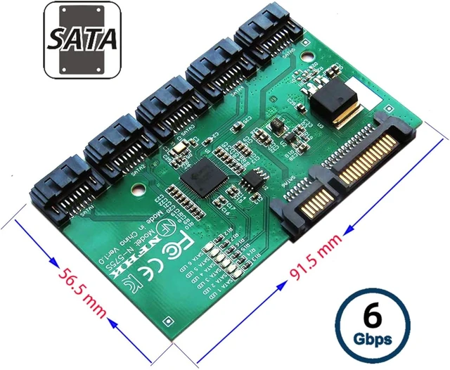 Alt view image 4 of 7 - Cablecc 6Gbps SATA 3.0 1 to 5 Splitter Ports HUB Adapter Converter PM Multiplier Port Selector JMB575