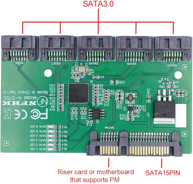 Alt view image 3 of 7 - Cablecc 6Gbps SATA 3.0 1 to 5 Splitter Ports HUB Adapter Converter PM Multiplier Port Selector JMB575