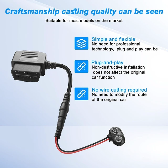 Alt view image 3 of 7 - XMSJSIY 16Pin OBD OBD2 Memory Saver AC/9V Vehicle Battery Saver-30CM/11.8IN