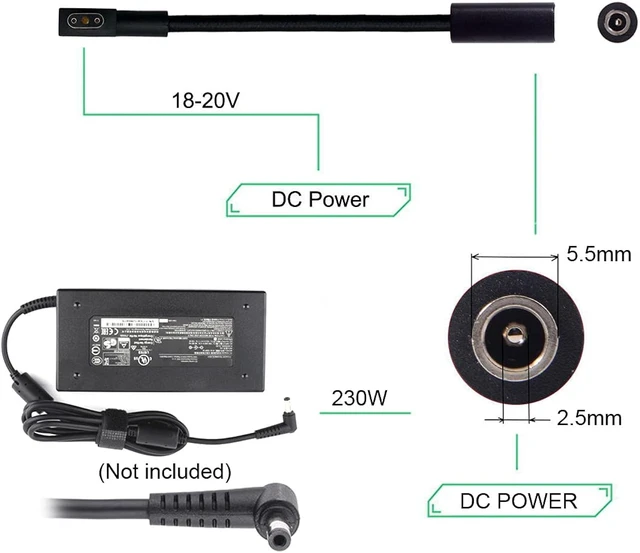 Alt view image 2 of 7 - cablecc DC Jack 5.5 * 2.5mm Input to 3Pin Power Plug Cable Compatible for Laptop Blade Pro 17 and Razer Blade 15 Model GTX1060/GTX1070/RTX2070/RTX2080Support 230W/160W Charge Adapter