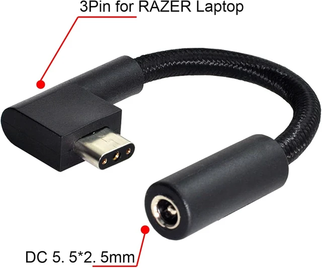 Alt view image 4 of 7 - cablecc DC Jack 5.5 * 2.5mm Input to 3Pin Power Plug Cable Compatible for Laptop Blade Pro 17 and Razer Blade 15 Model GTX1060/GTX1070/RTX2070/RTX2080Support 230W/160W Charge Adapter