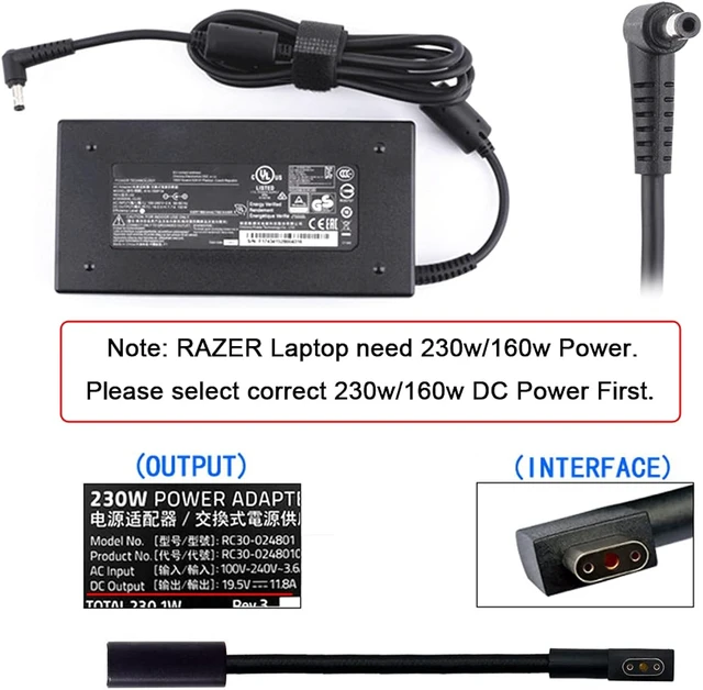 Alt view image 6 of 7 - cablecc DC Jack 5.5 * 2.5mm Input to 3Pin Power Plug Cable Compatible for Laptop Blade Pro 17 and Razer Blade 15 Model GTX1060/GTX1070/RTX2070/RTX2080Support 230W/160W Charge Adapter