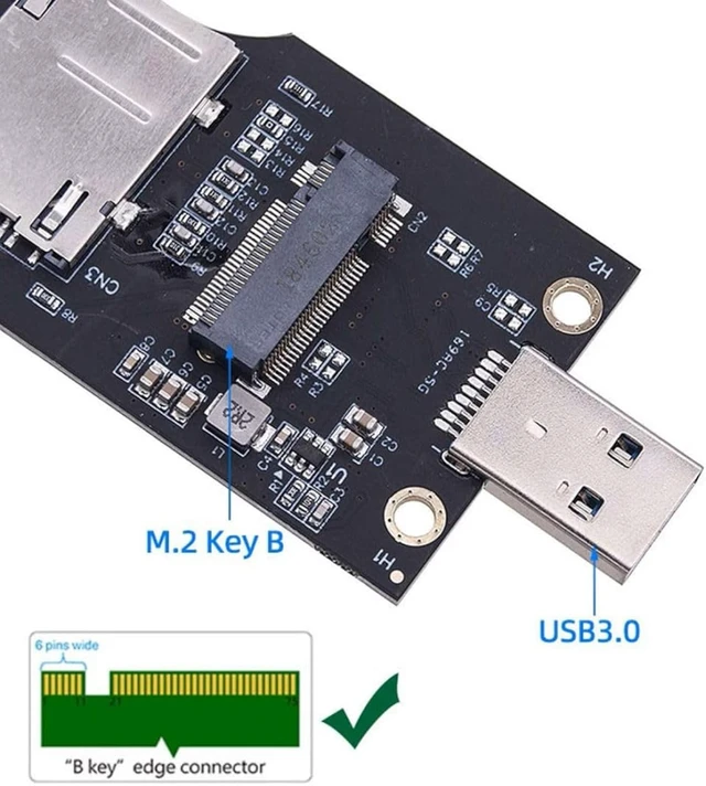 Alt view image 4 of 7 - Chenyang WWAN Card NGFF M.2 Key-B to USB 3.0 Riser Card Adapter with SIM Slot for 3G/4G/5G LTE Wireless Module Modem Card