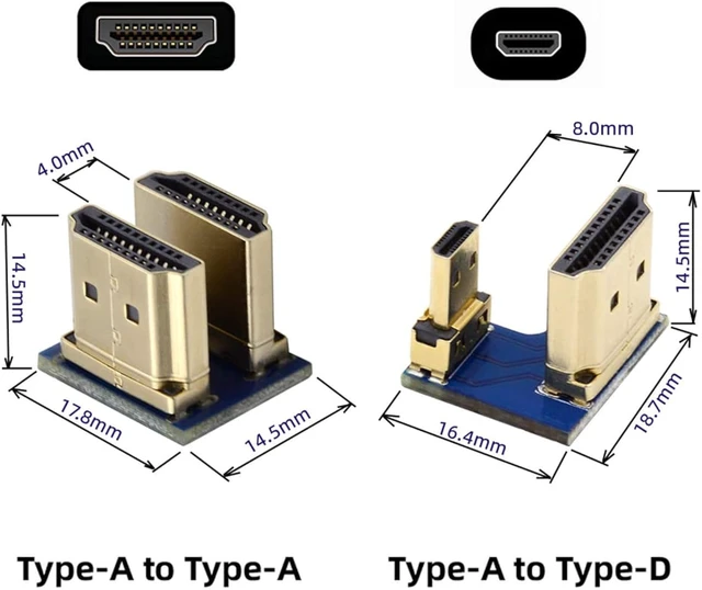 Alt view image 3 of 7 - cablecc 2pcs/Set HDMI to Micro HDMI Type A to Type-D Male Connector Socket Opposite U Shape Back Angled for Raspberry PI 3B/3B+/4B