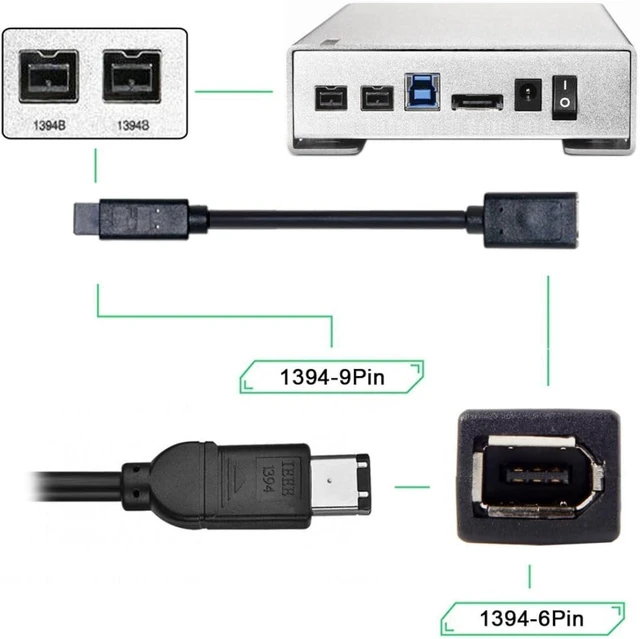Alt view image 3 of 7 - JSER IEEE 1394 6Pin Female to 1394b 9Pin Male Firewire 400 to 800 Cable 20cm Firewire 800 400 Cable 6 Feet 9 Pin to 6 Pin