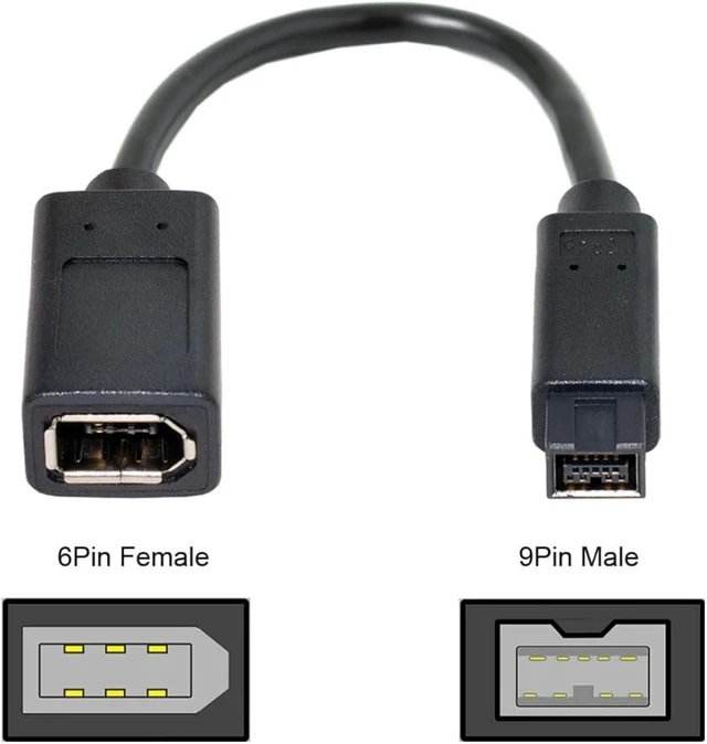 Alt view image 4 of 7 - JSER IEEE 1394 6Pin Female to 1394b 9Pin Male Firewire 400 to 800 Cable 20cm Firewire 800 400 Cable 6 Feet 9 Pin to 6 Pin