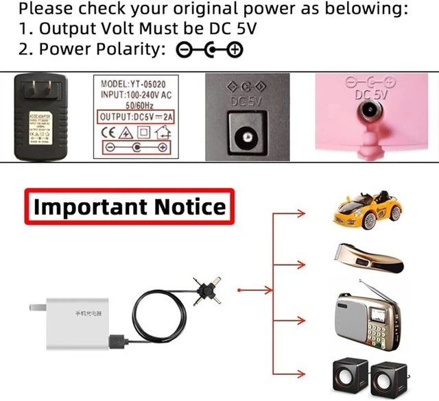 Alt view image 2 of 7 - cablecc 4-in-1 Power Plug USB 2.0 Type-A Male to DC 5V 5.5x2.1mm 4.0x1.7mm Mono 3.5mm 2.5mm Barrel Connector Charge Cable 150CM