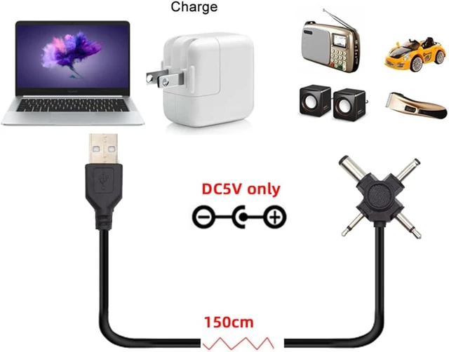 Alt view image 7 of 7 - cablecc 4-in-1 Power Plug USB 2.0 Type-A Male to DC 5V 5.5x2.1mm 4.0x1.7mm Mono 3.5mm 2.5mm Barrel Connector Charge Cable 150CM