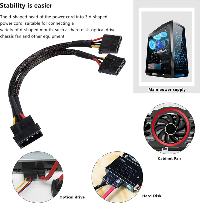 Alt view image 4 of 7 - XMSJSIY 4 Pin IDE Y Splitter Adapter Connecter Cable 4Pin IDE Male to Dual