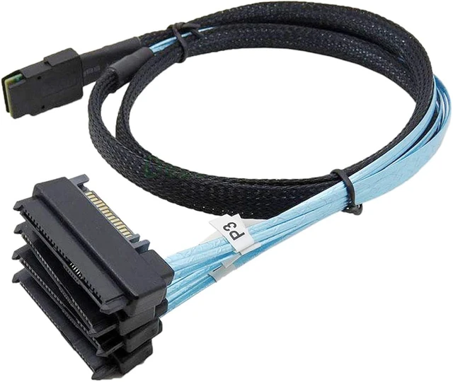 Main image of cablecc Internal 36 Pin Mini SAS SFF-8087 Host to 4 SFF-8482 Target SAS Hard Disk and SATA Power Cable 50cm