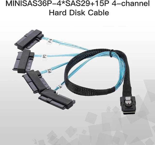 Alt view image 3 of 7 - cablecc Internal 36 Pin Mini SAS SFF-8087 Host to 4 SFF-8482 Target SAS Hard Disk and SATA Power Cable 50cm
