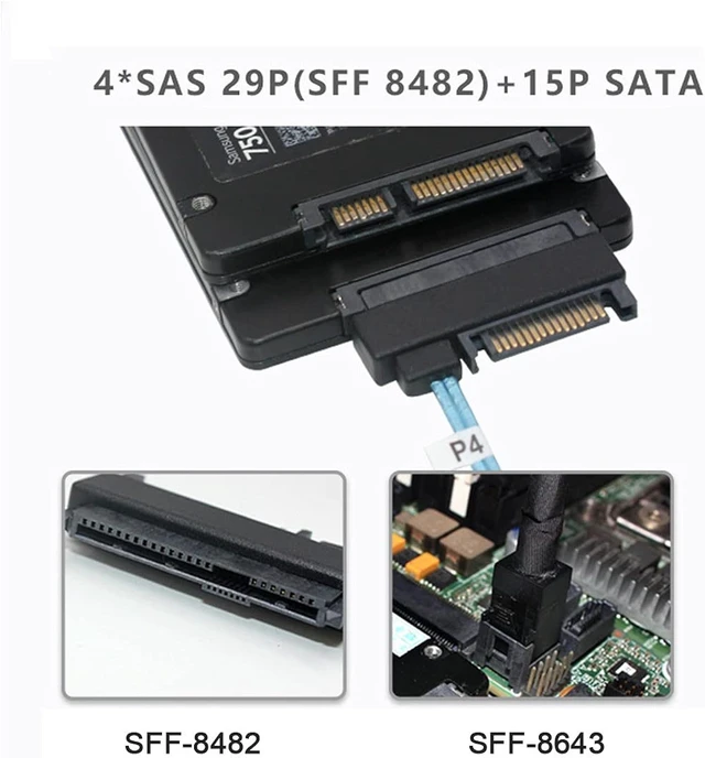 Alt view image 7 of 7 - cablecc Internal 36 Pin Mini SAS SFF-8087 Host to 4 SFF-8482 Target SAS Hard Disk and SATA Power Cable 50cm
