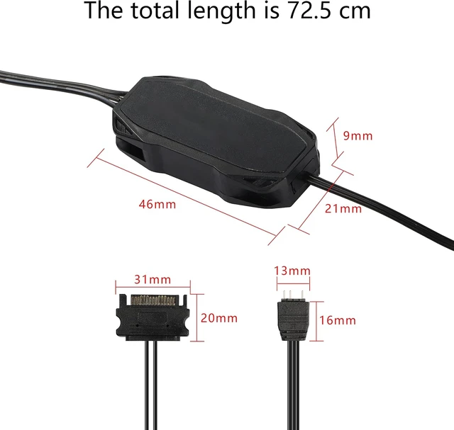 Alt view image 5 of 7 - XMSJSIY ARGB Controller 5V 3 Pin RGB Controller Cable SATA Power