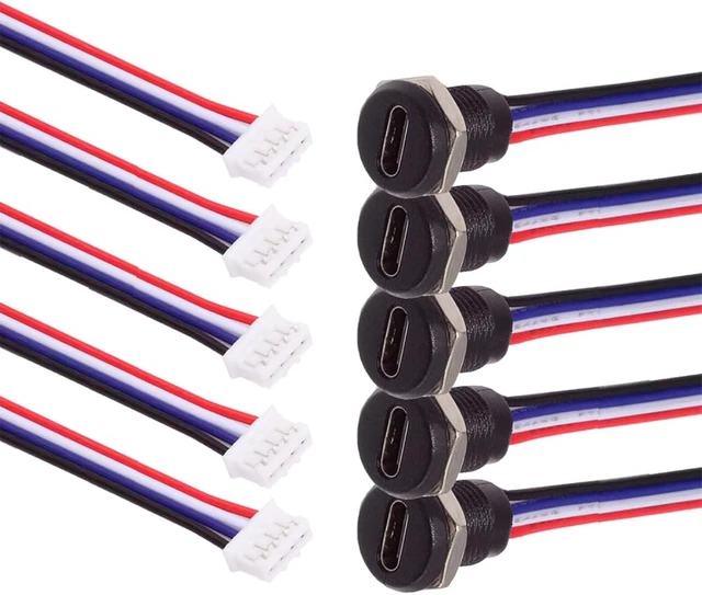 Main image of Cablecc 5pcs/Set DC 5V/20V PD Power DIY OEM Type C Female Socket to 4Pin Header Cable Pitch=2.0mm Panel Mount