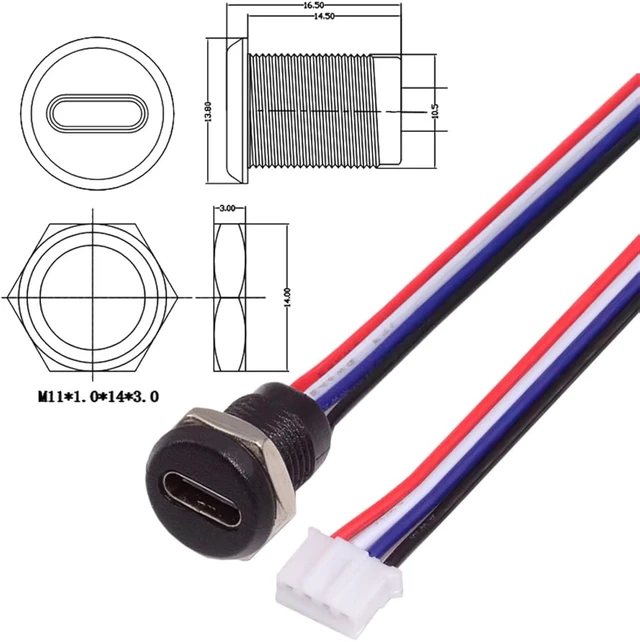 Alt view image 3 of 7 - Cablecc 5pcs/Set DC 5V/20V PD Power DIY OEM Type C Female Socket to 4Pin Header Cable Pitch=2.0mm Panel Mount