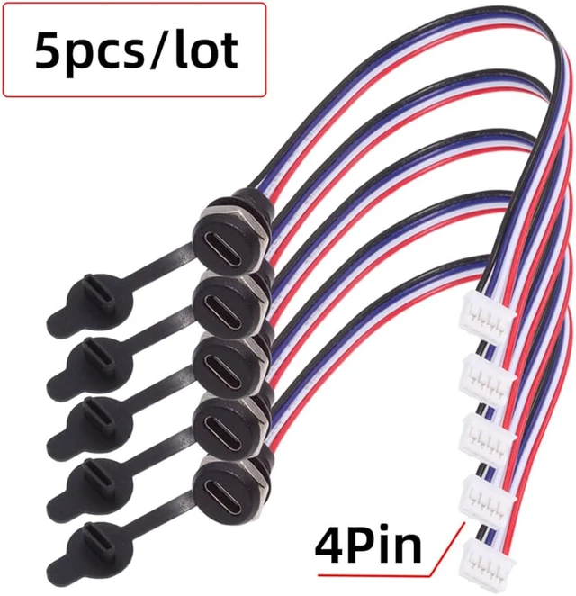 Alt view image 2 of 7 - Cablecc 5pcs/Set DC 5V/20V PD Power DIY OEM Type C Female Socket to 4Pin Header Cable Pitch=2.0mm Panel Mount