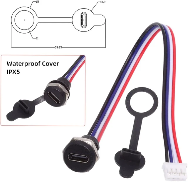 Alt view image 4 of 7 - Cablecc 5pcs/Set DC 5V/20V PD Power DIY OEM Type C Female Socket to 4Pin Header Cable Pitch=2.0mm Panel Mount