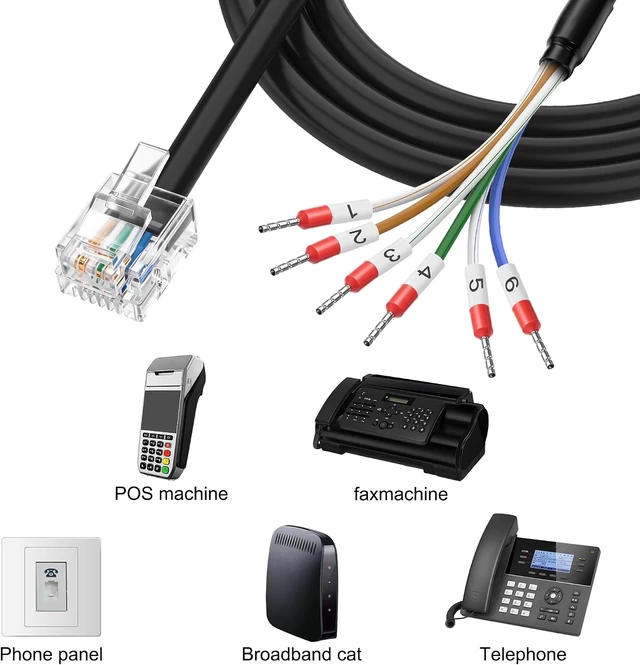 Alt view image 7 of 7 - XMSJSIY RJ11 to 6 Pin Bare Wire End Telephone Cable