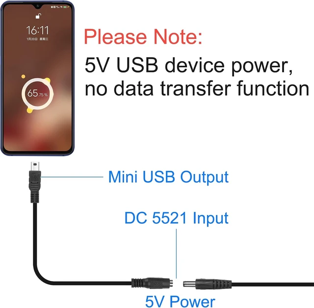 Alt view image 6 of 7 - XMSJSIY DC 5.5 * 2.1mm to Mini USB Power Adapter Connector Charging Cable