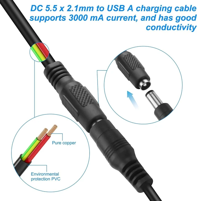 Alt view image 4 of 7 - XMSJSIY USB to DC 5.5 x 2.1mm Power Cable Adapter 5V Charging Cable