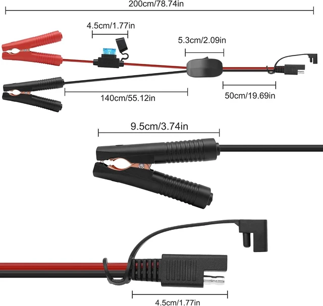 Alt view image 2 of 7 - XMSJSIY SAE to Alligator Clip Extension Charger Cable 12V 14AWG -2M/6.5FT
