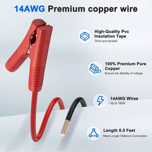 Alt view image 3 of 7 - XMSJSIY SAE to Alligator Clip Extension Charger Cable 12V 14AWG -2M/6.5FT
