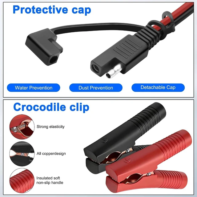 Alt view image 4 of 7 - XMSJSIY SAE to Alligator Clip Extension Charger Cable 12V 14AWG -2M/6.5FT